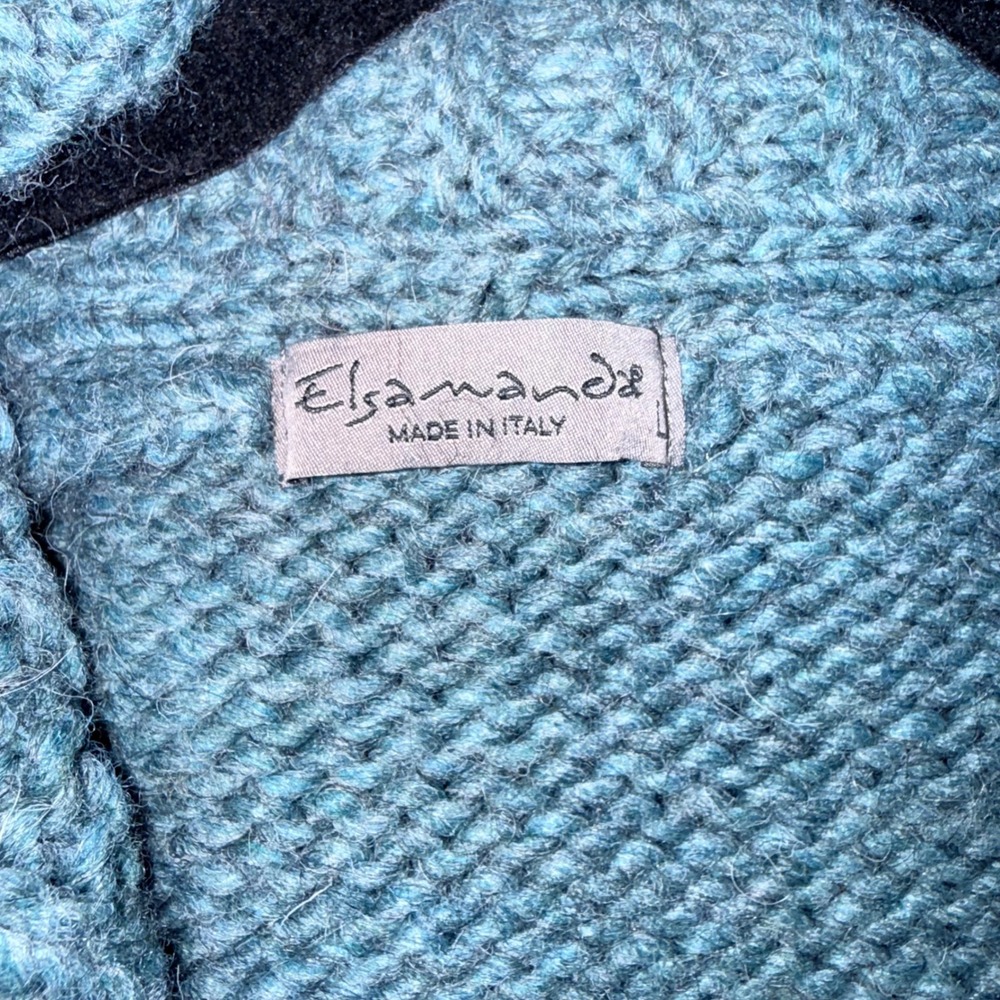 Elsamanda Rare Made in Italy Tie Front Cardigan Womens M Teal Alpaca Wool Blend - Picture 5 of 5